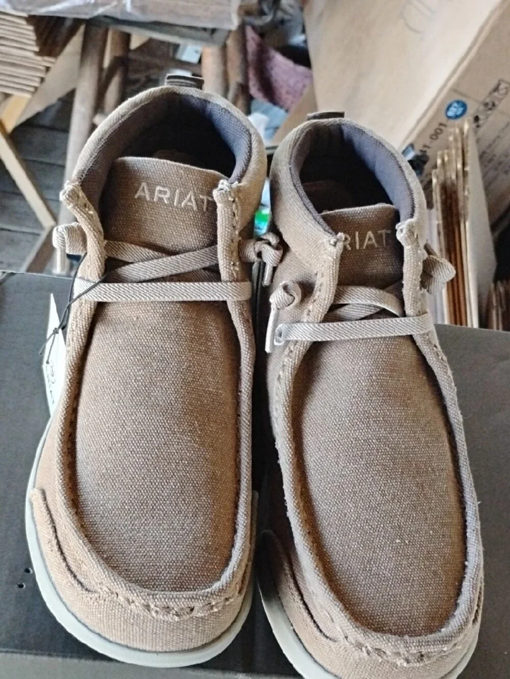 Ariat Men's Hilo Rancher Chukka Boots - Beige Canvas with Light Gray Sole